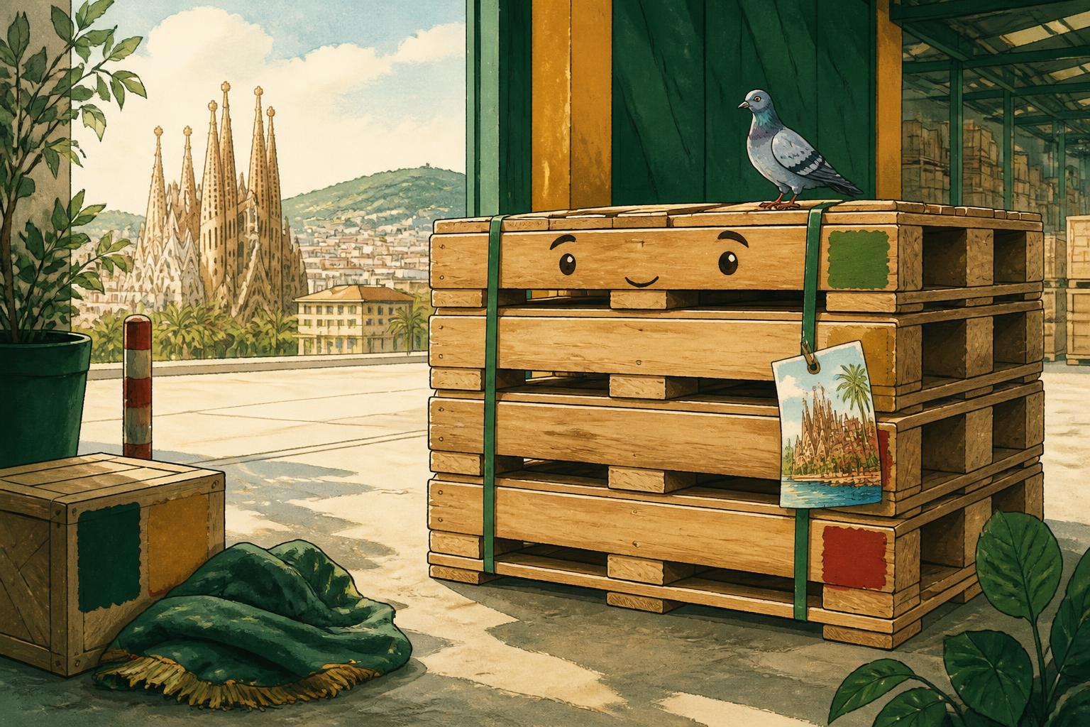 Four friendly pallets waiting in a warehouse, ready for Barcelona